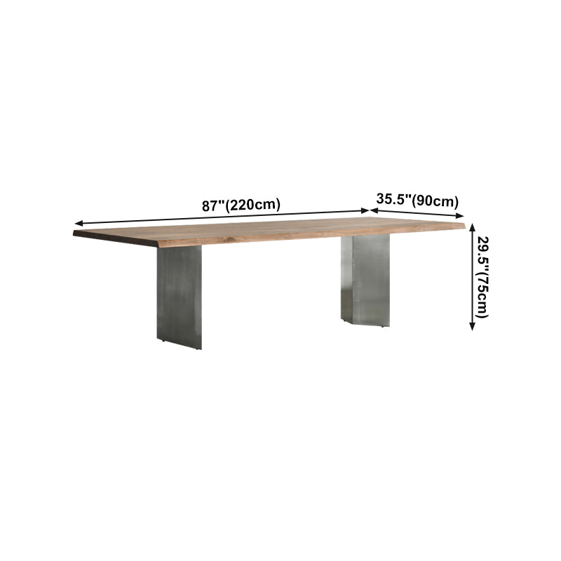 Rectangle Glam Dining Table Solid Wood Brown Fixed Table with Double Pedestal Base