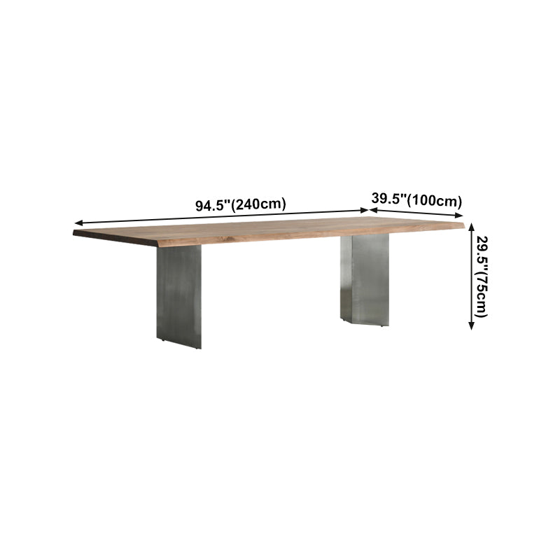 Rectangle Glam Dining Table Solid Wood Brown Fixed Table with Double Pedestal Base