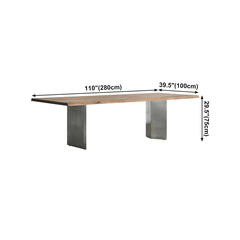 Rectangle Glam Dining Table Solid Wood Brown Fixed Table with Double Pedestal Base