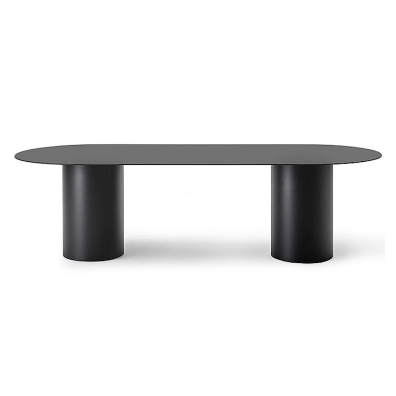 Oval Modern Dining Table Solid Wood Fixed Table with Double Pedestal Base