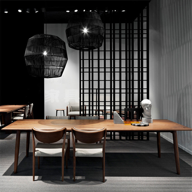 Modern Rectangle Dining Table Solid Wood Fixed Table with 4 Legs