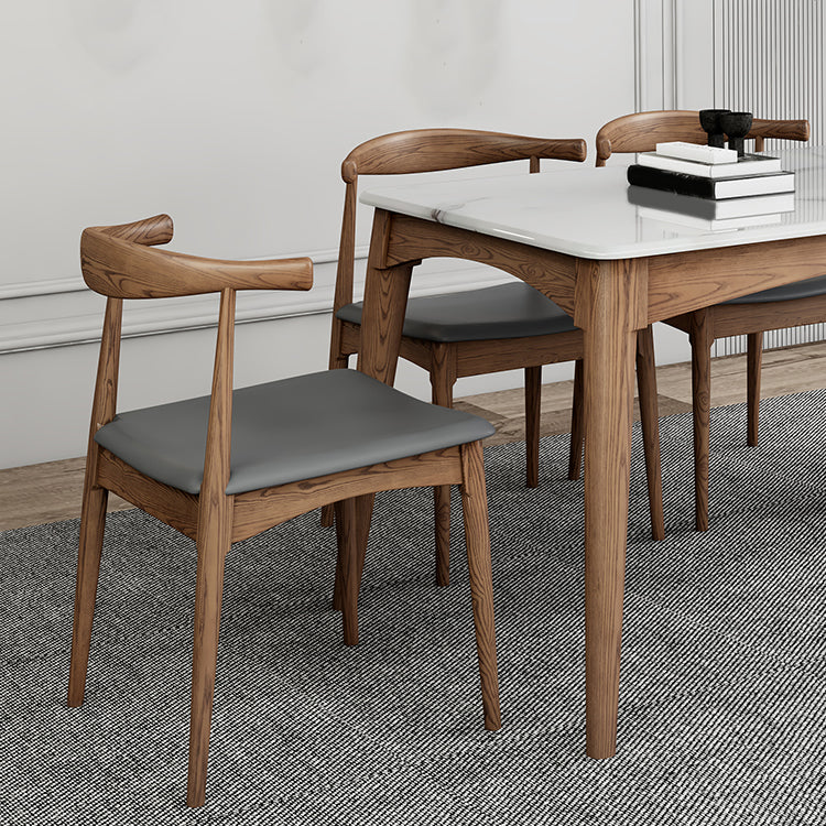 Medieval Modern Sintered Stone Table Kitchen Rectangle White Top Table with 4 Wood Legs