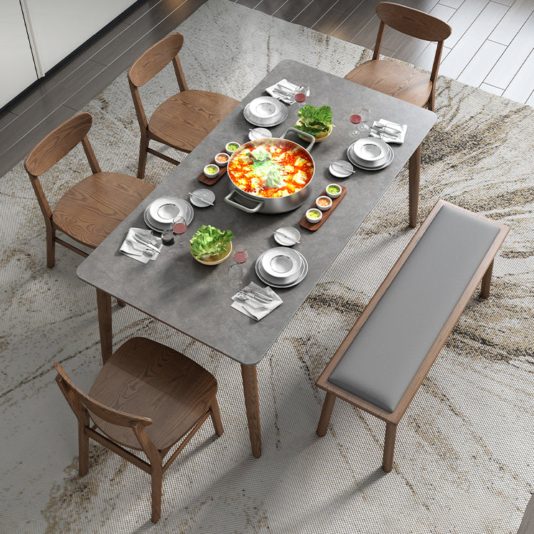 Medieval Modern Grey Table Rectangle Sintered Stone Table with 4 Legs for Restaurant