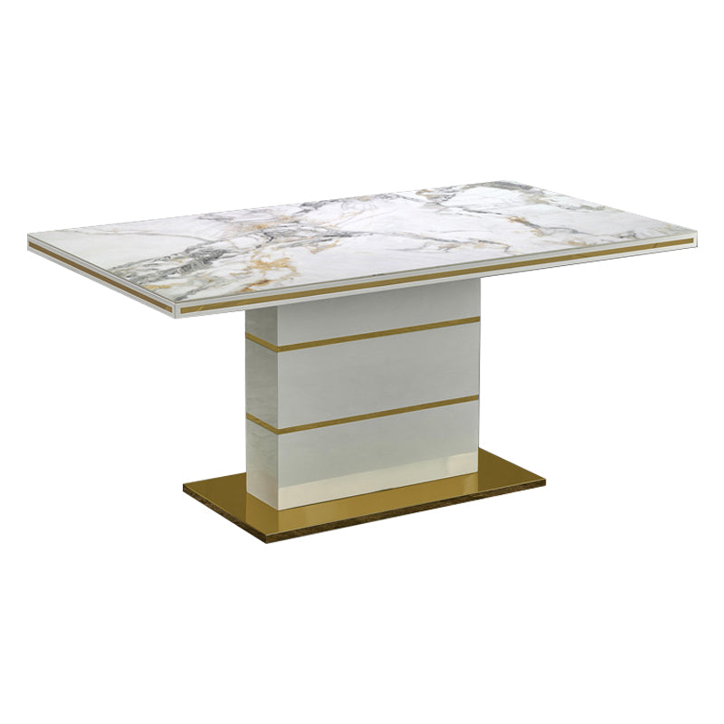 Luxury Sintered Stone Top Dining Table White Rectangle Table with Metal Pedestal Base