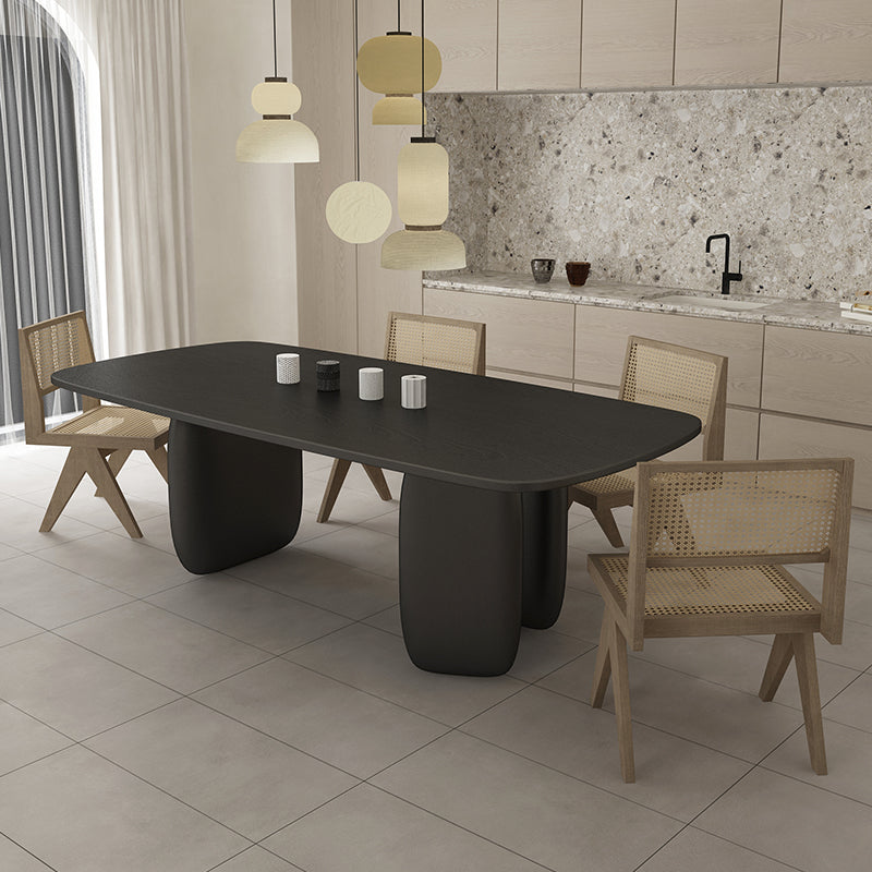Rectangle Minimalist Dining Table Black Solid Wood Fixed Table for Restaurant