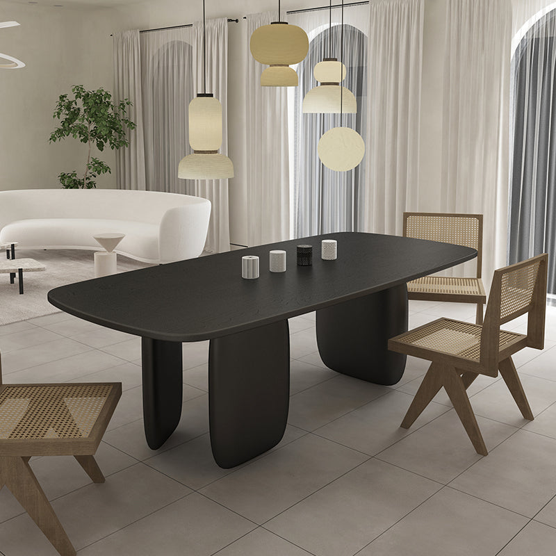 Rectangle Minimalist Dining Table Black Solid Wood Fixed Table for Restaurant