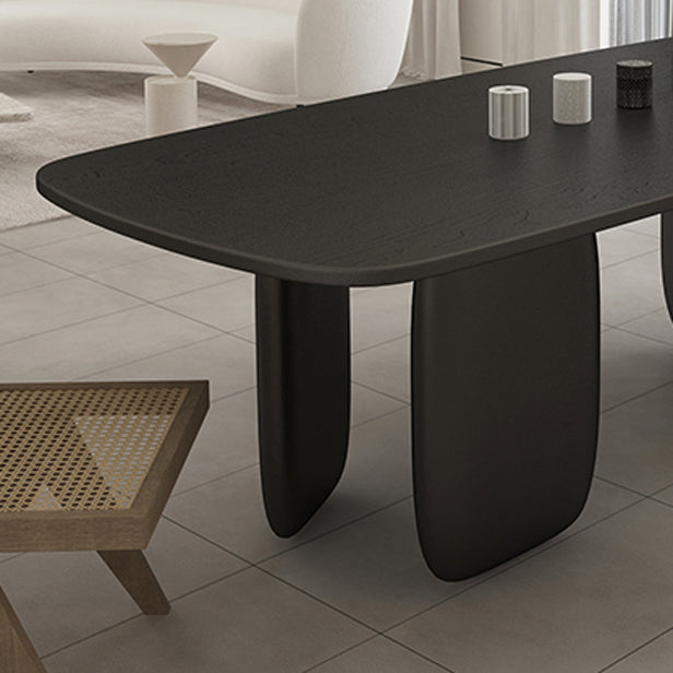 Rectangle Minimalist Dining Table Black Solid Wood Fixed Table for Restaurant