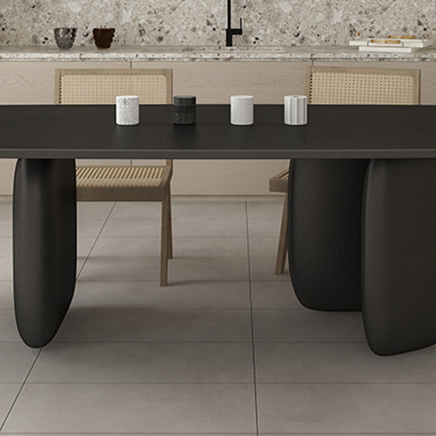 Rectangle Minimalist Dining Table Black Solid Wood Fixed Table for Restaurant