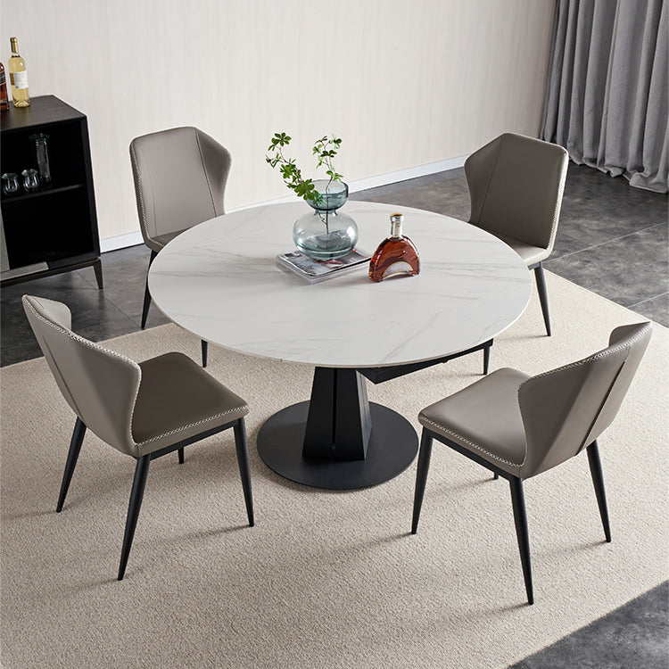 Mesa de comedor redonda extensible Mesa de piedra sinterizada moderna con base de pedestal de metal