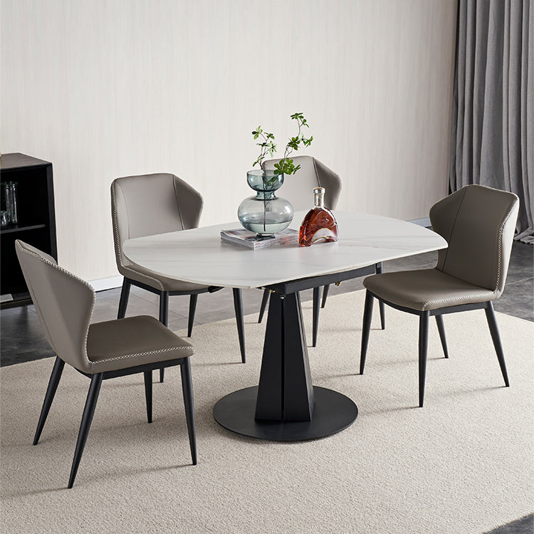 Mesa de comedor redonda extensible Mesa de piedra sinterizada moderna con base de pedestal de metal
