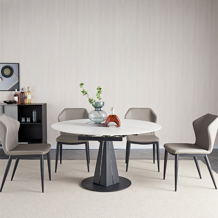Mesa de comedor redonda extensible Mesa de piedra sinterizada moderna con base de pedestal de metal