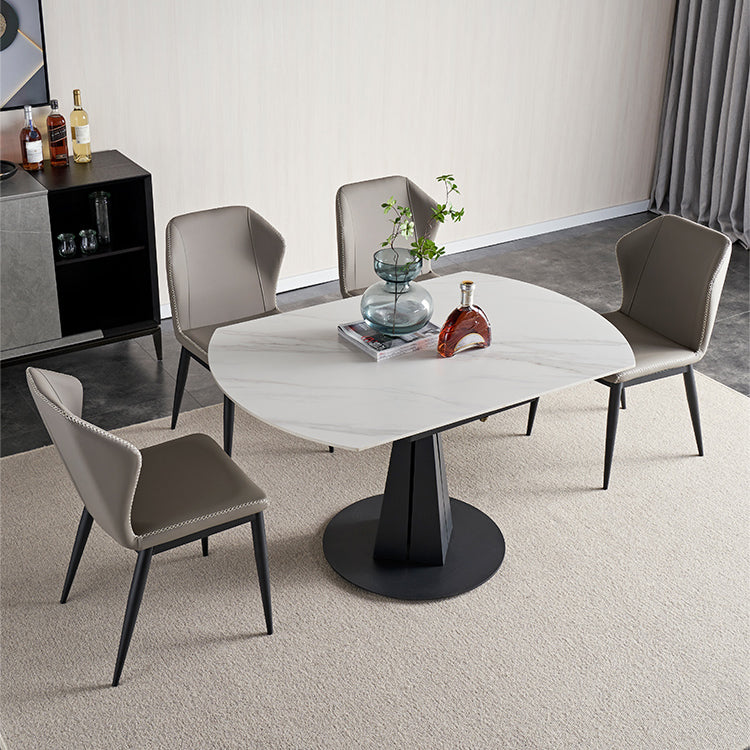 Mesa de comedor redonda extensible Mesa de piedra sinterizada moderna con base de pedestal de metal