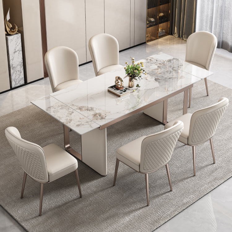 Mesa de comedor de piedra sinterizada de lujo Mesa rectángulo extensible con base de pedestal doble