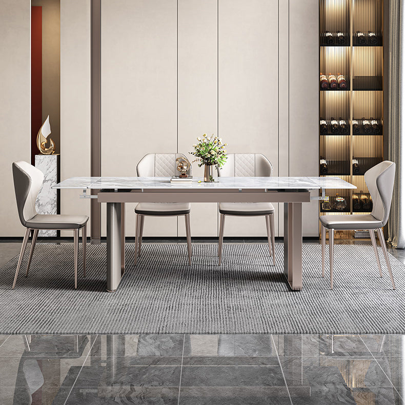 Mesa de comedor de piedra sinterizada de lujo Mesa rectángulo extensible con base de pedestal doble
