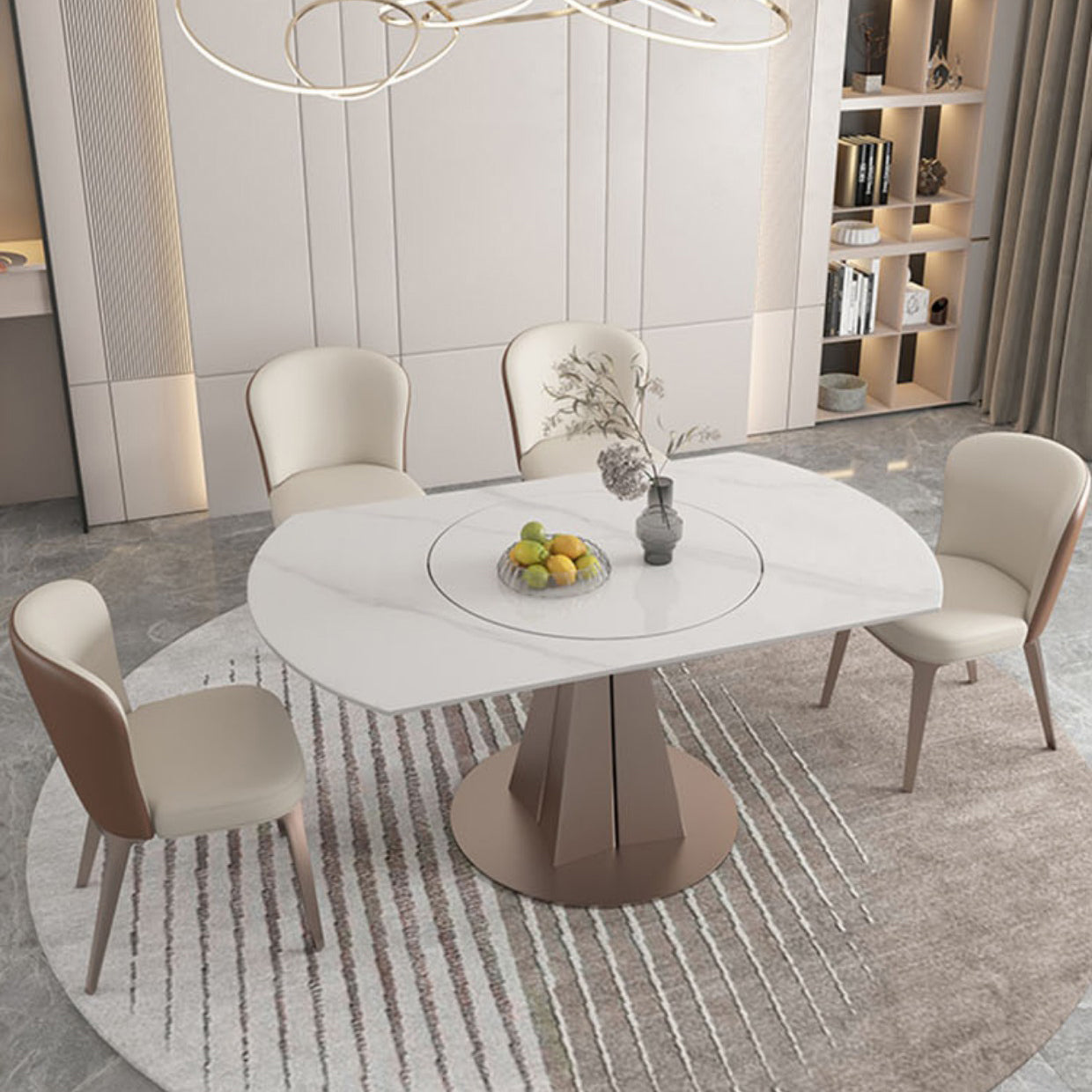 Nordic 1/4/5/6/7/9 Pieces Dining Set Stone Round Table and Leather Chairs Dinette Set