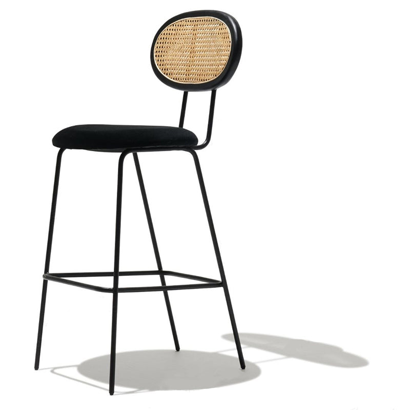 Taburete de bar nórdico de ratán con respaldo bajo, taburete alto interior simple con tapizado