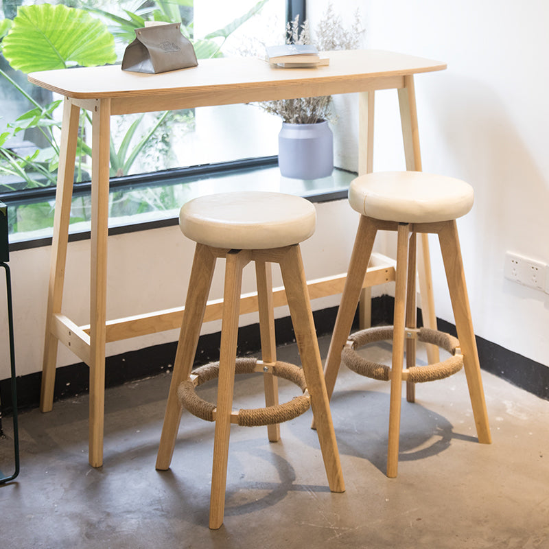 Modern Counter Bar Stool Armless Leather Bar Stool with Footrest and Swivel, Wood Base