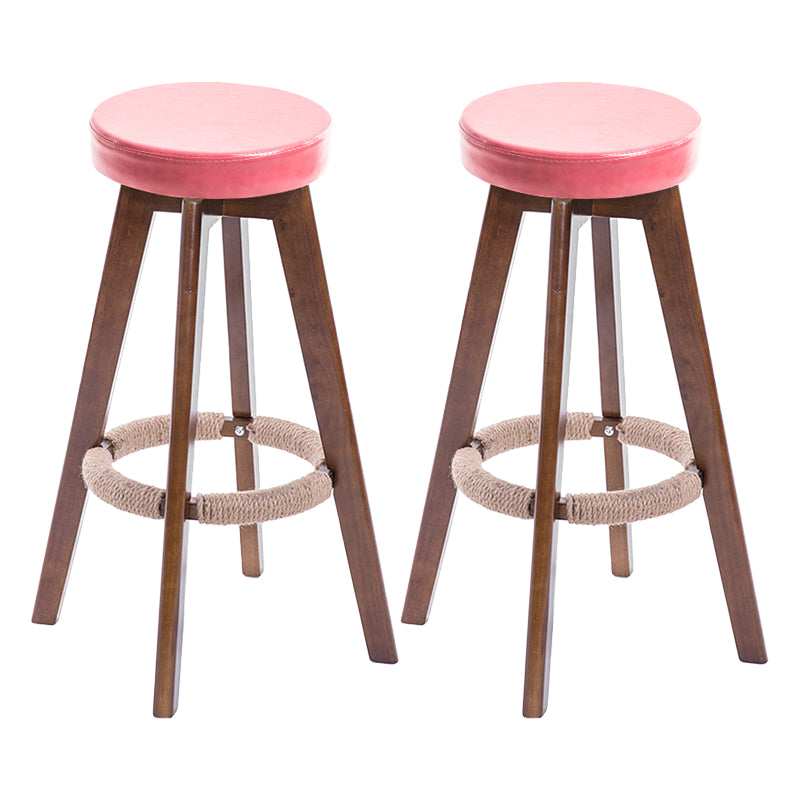 Modern Counter Bar Stool Armless Leather Bar Stool with Footrest and Swivel, Wood Base