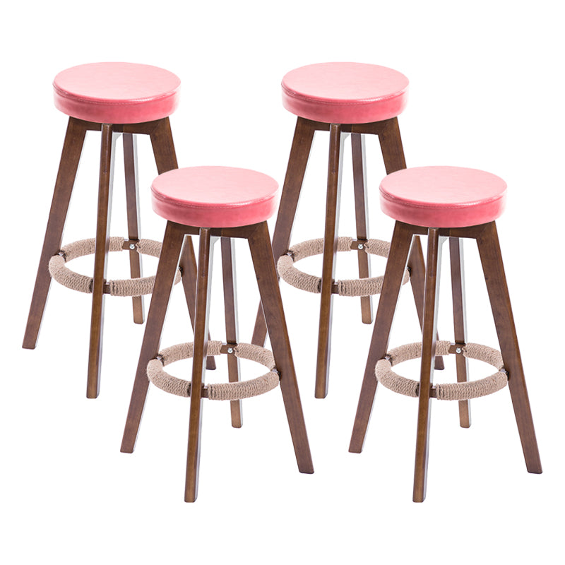 Modern Counter Bar Stool Armless Leather Bar Stool with Footrest and Swivel, Wood Base