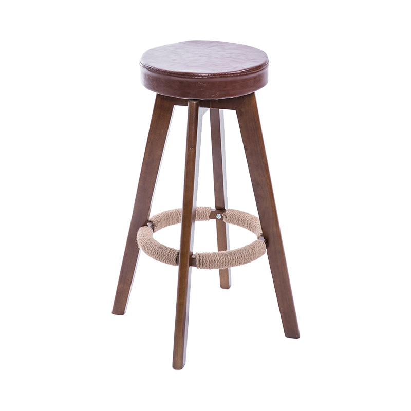 Modern Counter Bar Stool Armless Leather Bar Stool with Footrest and Swivel, Wood Base