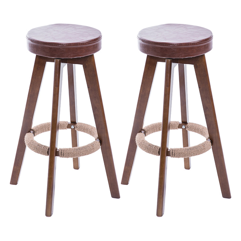 Modern Counter Bar Stool Armless Leather Bar Stool with Footrest and Swivel, Wood Base