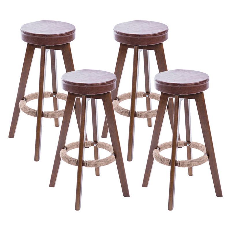 Modern Counter Bar Stool Armless Leather Bar Stool with Footrest and Swivel, Wood Base