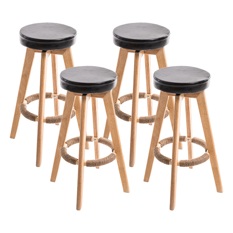 Modern Counter Bar Stool Armless Leather Bar Stool with Footrest and Swivel, Wood Base