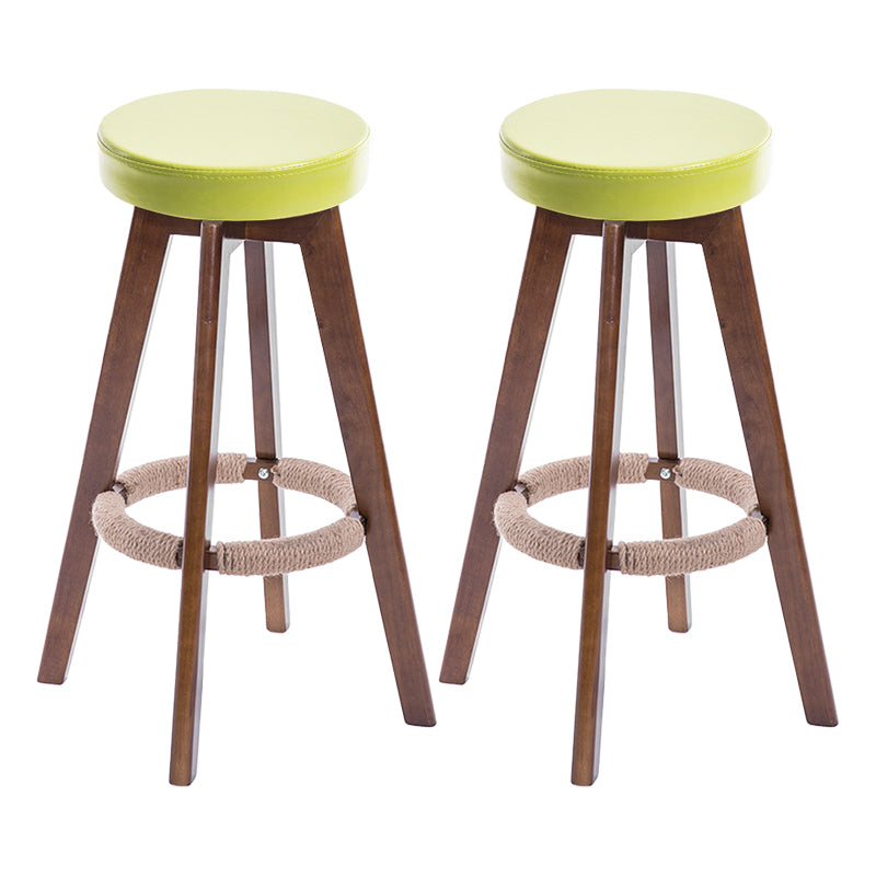 Modern Counter Bar Stool Armless Leather Bar Stool with Footrest and Swivel, Wood Base