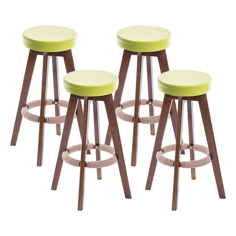 Modern Counter Bar Stool Armless Leather Bar Stool with Footrest and Swivel, Wood Base