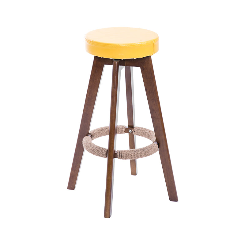 Modern Counter Bar Stool Armless Leather Bar Stool with Footrest and Swivel, Wood Base