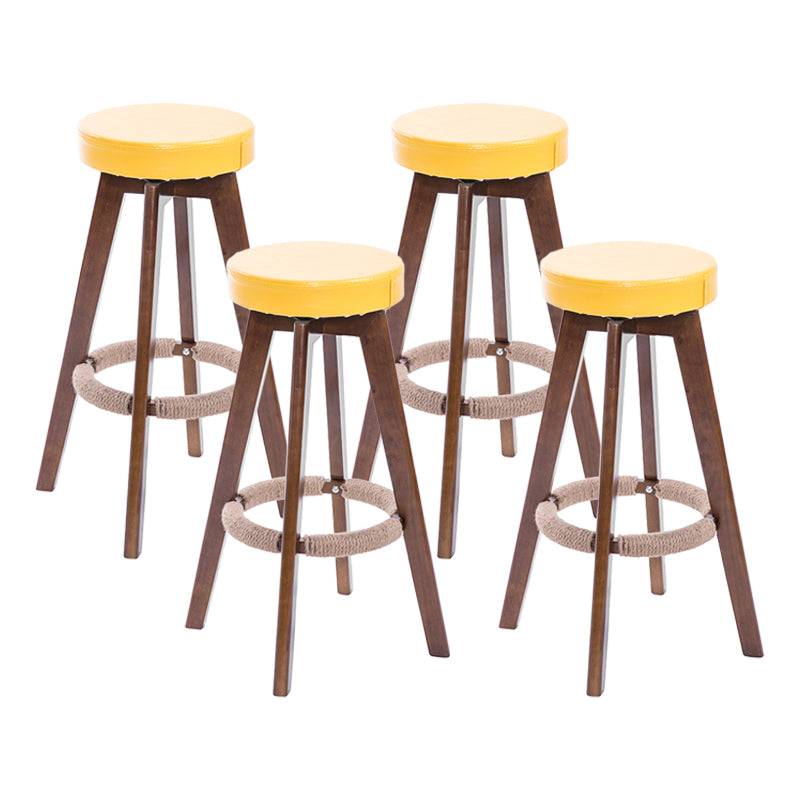Modern Counter Bar Stool Armless Leather Bar Stool with Footrest and Swivel, Wood Base