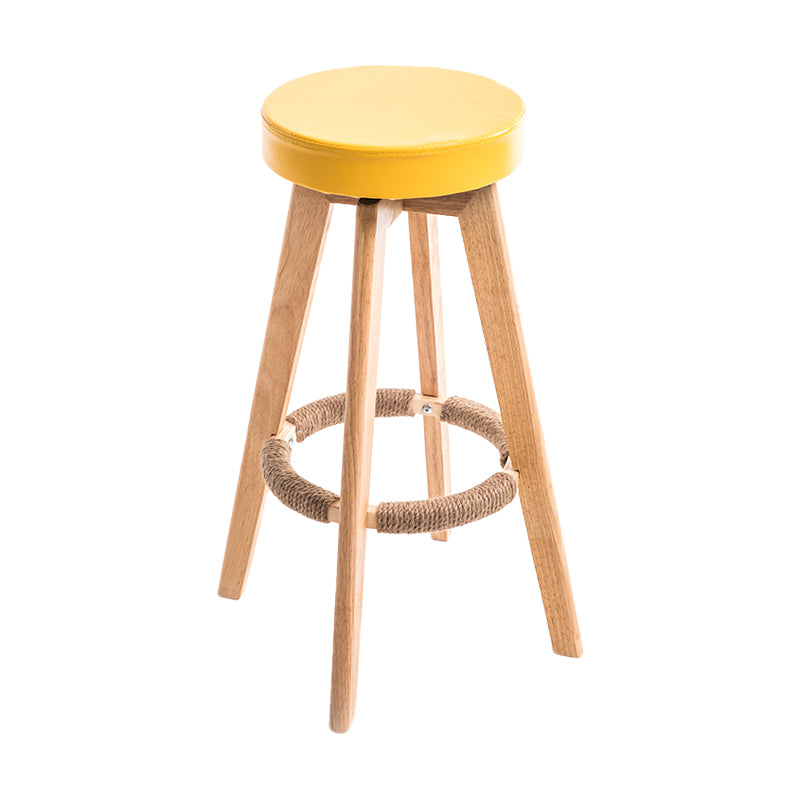 Modern Counter Bar Stool Armless Leather Bar Stool with Footrest and Swivel, Wood Base