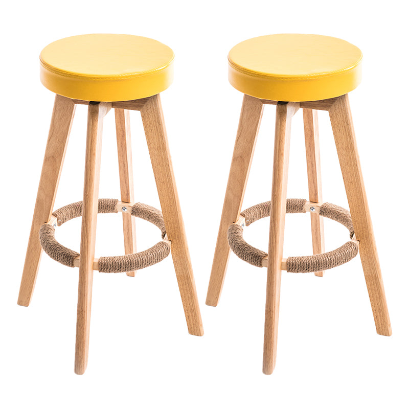 Modern Counter Bar Stool Armless Leather Bar Stool with Footrest and Swivel, Wood Base