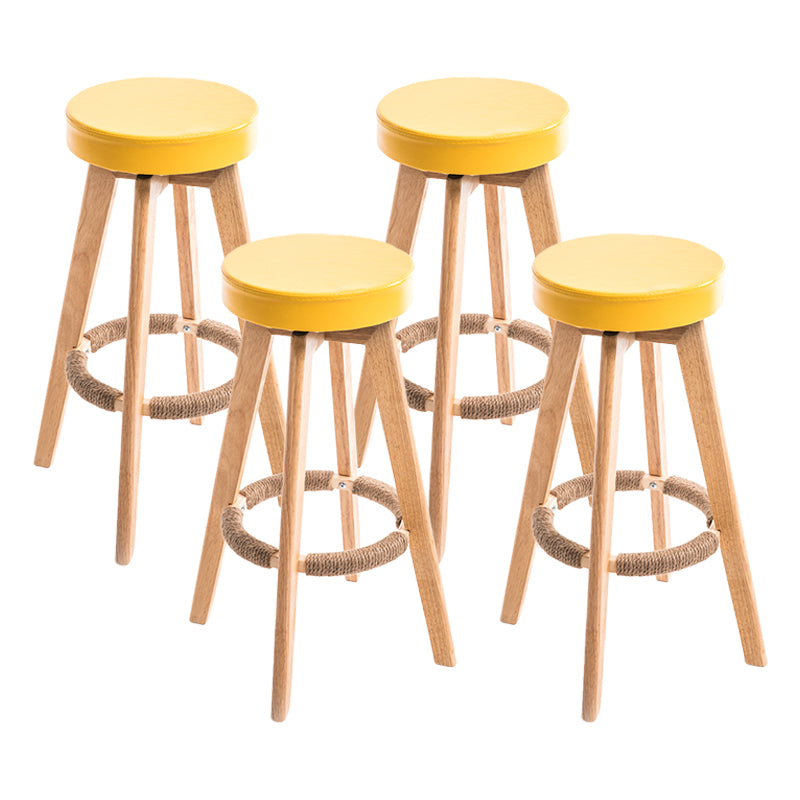 Modern Counter Bar Stool Armless Leather Bar Stool with Footrest and Swivel, Wood Base