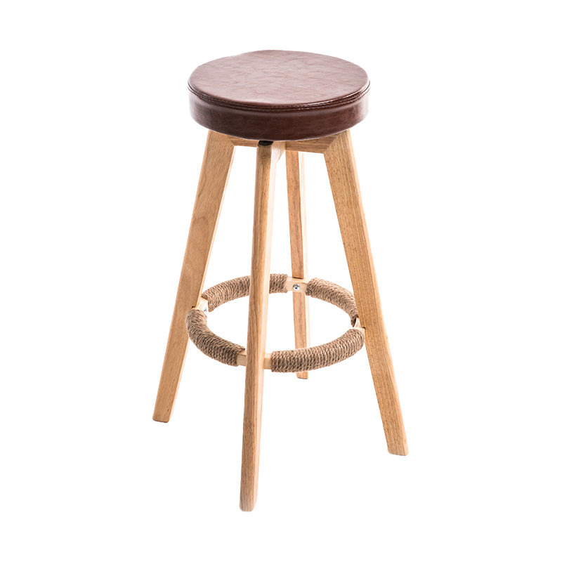 Modern Counter Bar Stool Armless Leather Bar Stool with Footrest and Swivel, Wood Base