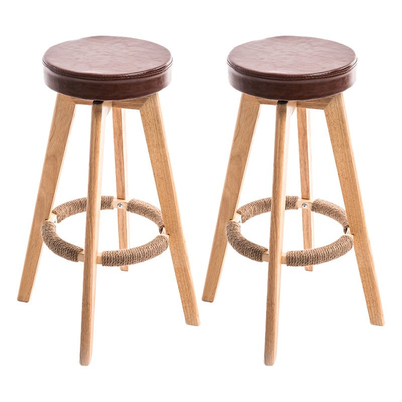 Modern Counter Bar Stool Armless Leather Bar Stool with Footrest and Swivel, Wood Base