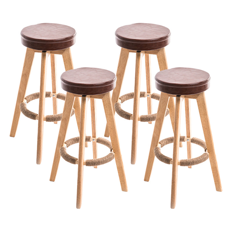 Modern Counter Bar Stool Armless Leather Bar Stool with Footrest and Swivel, Wood Base
