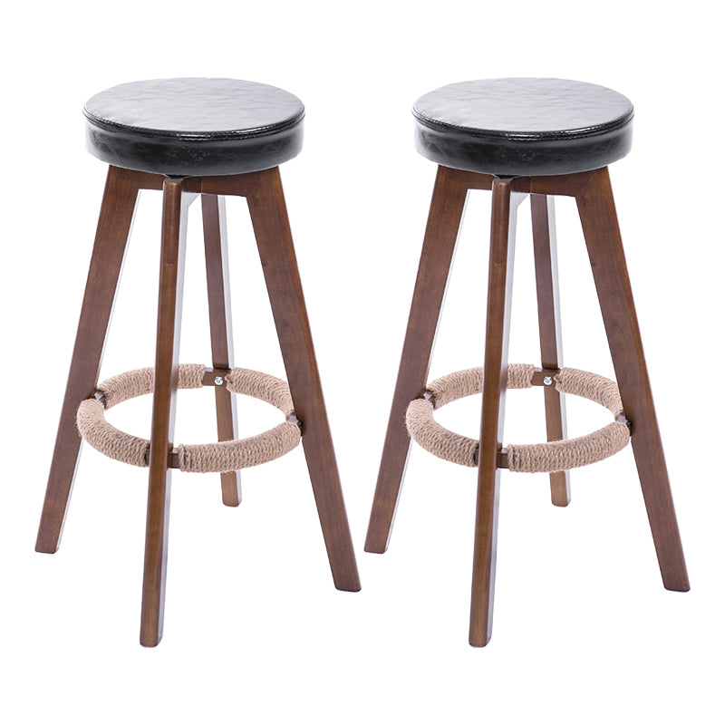 Modern Counter Bar Stool Armless Leather Bar Stool with Footrest and Swivel, Wood Base