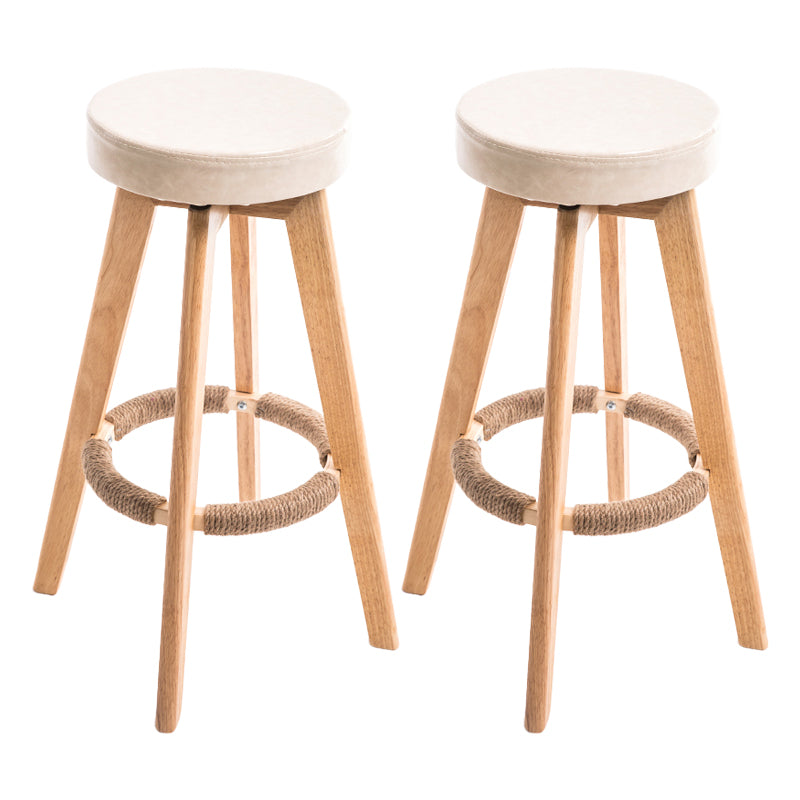Modern Counter Bar Stool Armless Leather Bar Stool with Footrest and Swivel, Wood Base