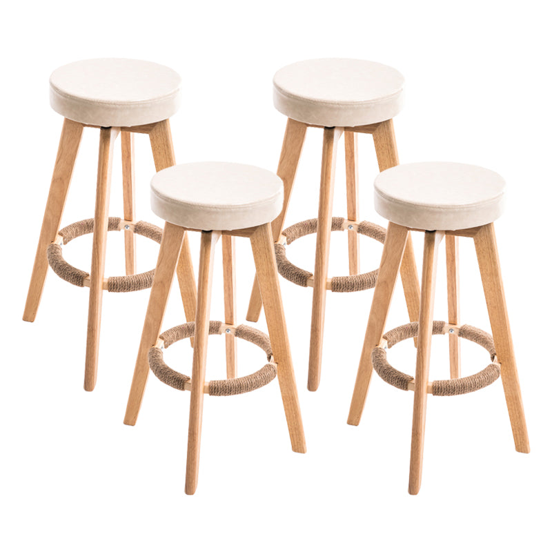 Modern Counter Bar Stool Armless Leather Bar Stool with Footrest and Swivel, Wood Base