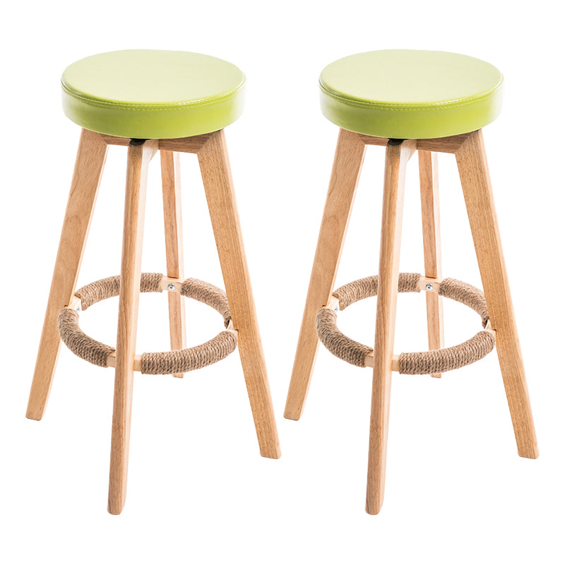 Modern Counter Bar Stool Armless Leather Bar Stool with Footrest and Swivel, Wood Base