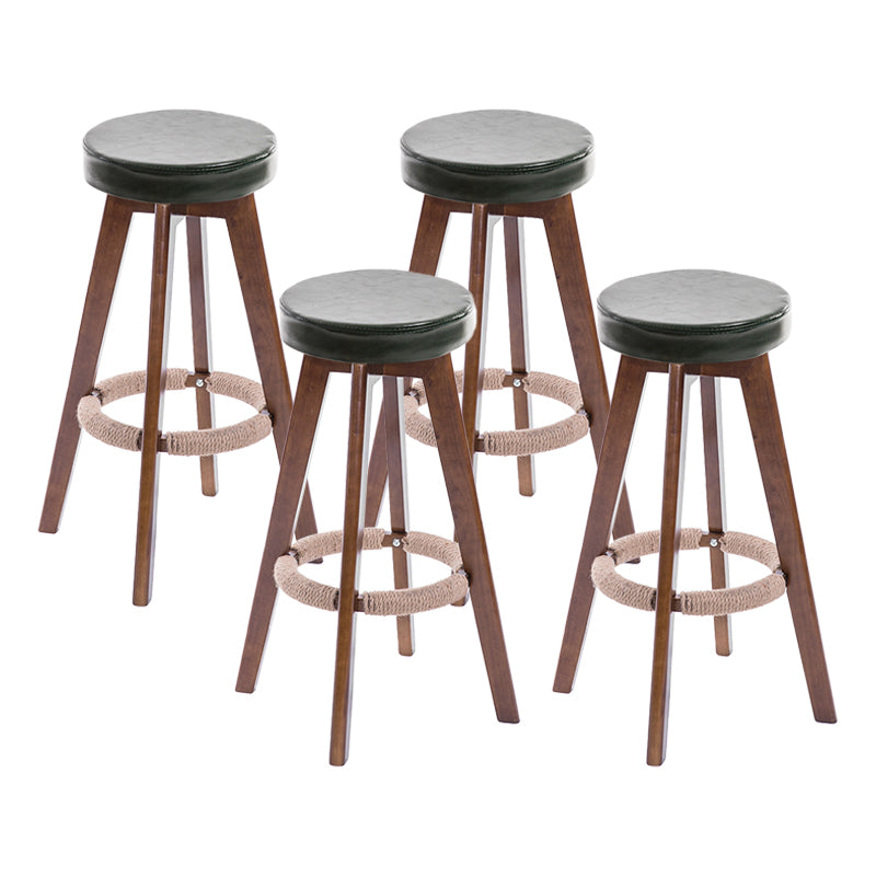 Modern Counter Bar Stool Armless Leather Bar Stool with Footrest and Swivel, Wood Base