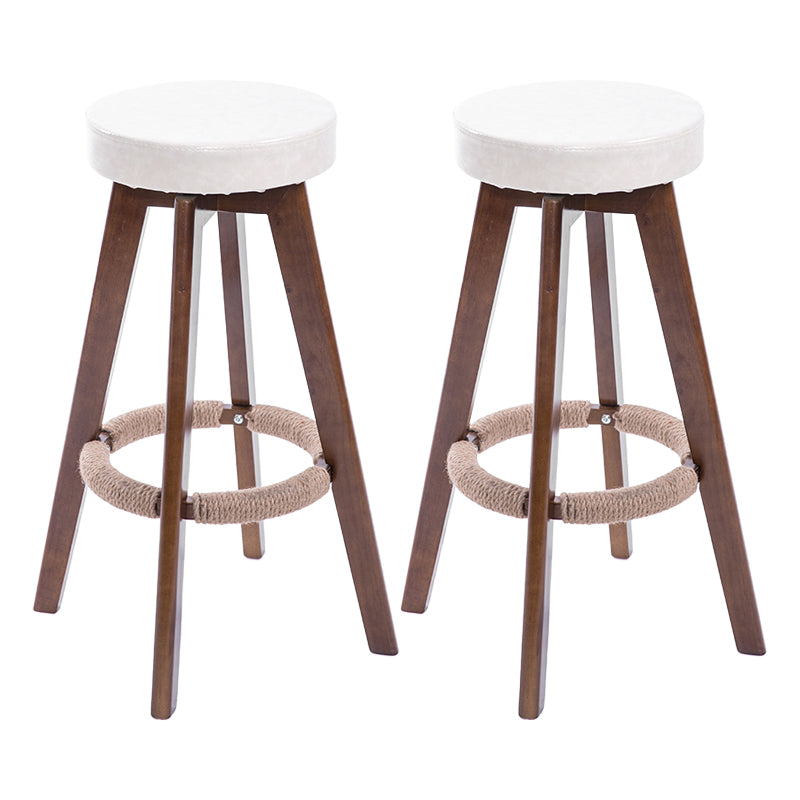 Modern Counter Bar Stool Armless Leather Bar Stool with Footrest and Swivel, Wood Base