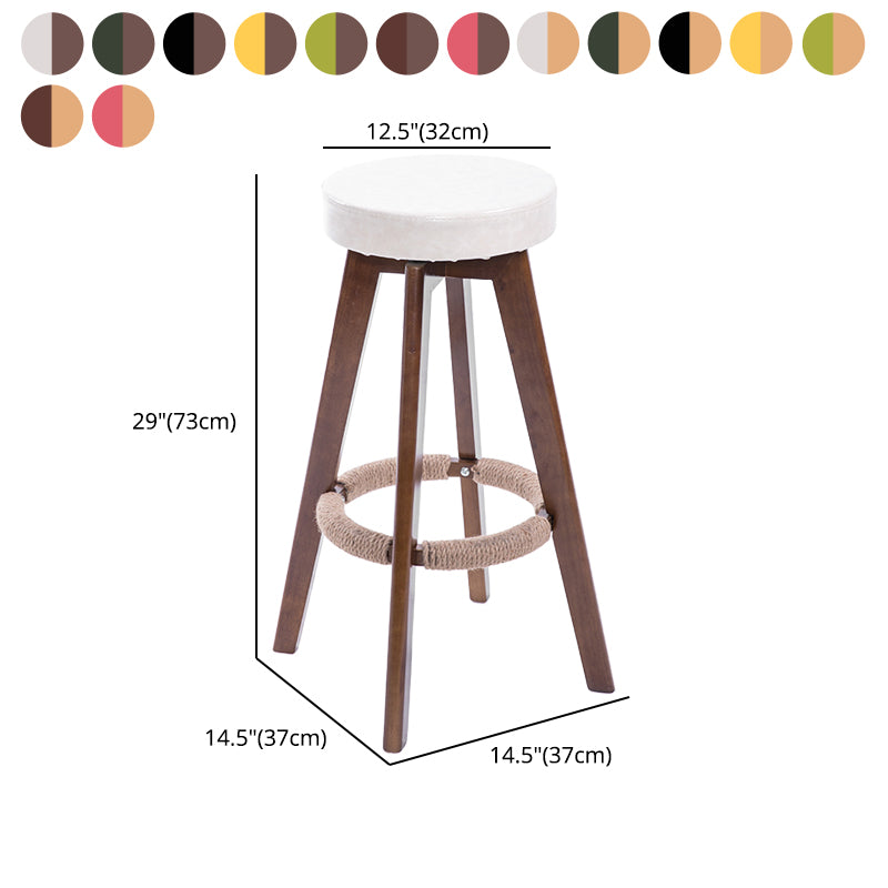 Modern Counter Bar Stool Armless Leather Bar Stool with Footrest and Swivel, Wood Base