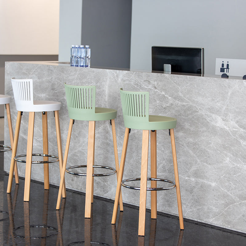 Taburete de bar contemporáneo, taburete de bar sin brazos de plástico con base de madera