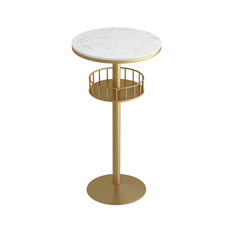Round Shape Top Bar Table Metal Base Pub Table with Storage Shelves for Indoor