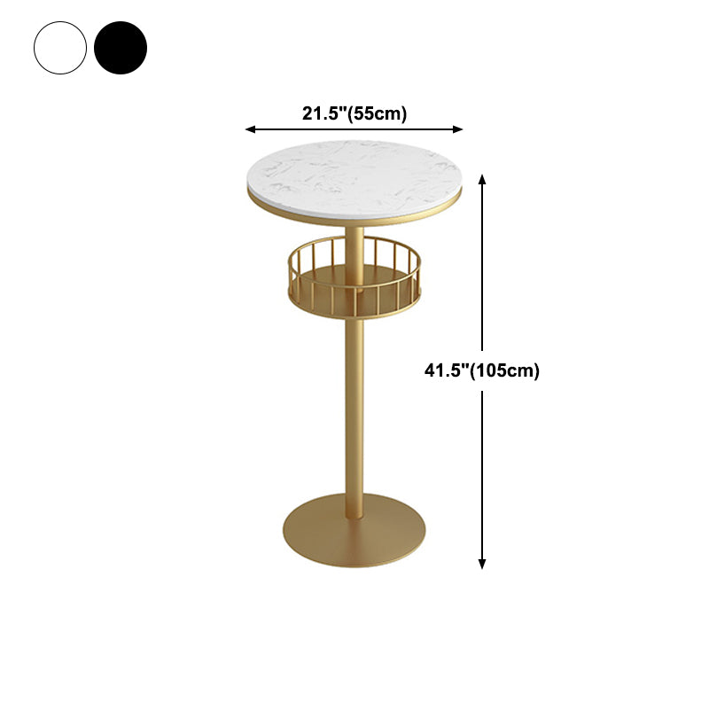 Round Shape Top Bar Table Metal Base Pub Table with Storage Shelves for Indoor