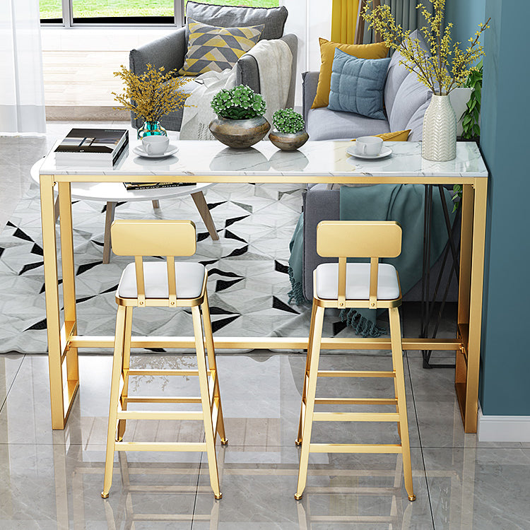 Glam Style Bar Table Artificial Marble Pub Table with Pedal for Dining Room