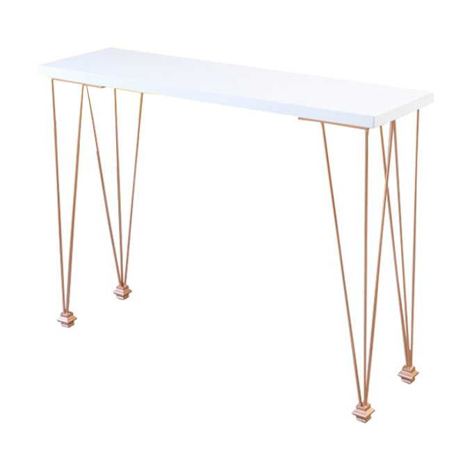 White Wood Top Counter Table Gold 4 Legs Industrial Bar Table for Dining Room