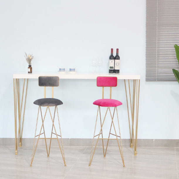 White Wood Top Counter Table Gold 4 Legs Industrial Bar Table for Dining Room